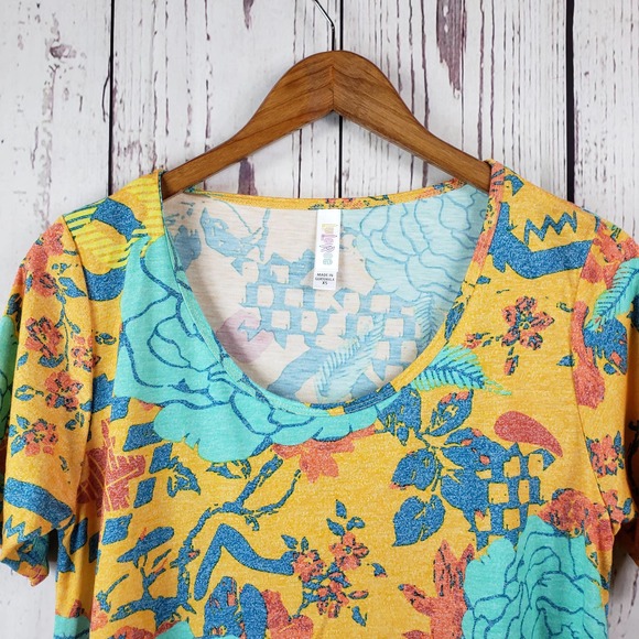 LulaRoe Perfect T Shirt Womens Size XS Floral Short Sleeve Scoop Neck Orange NWT - Picture 2 of 7